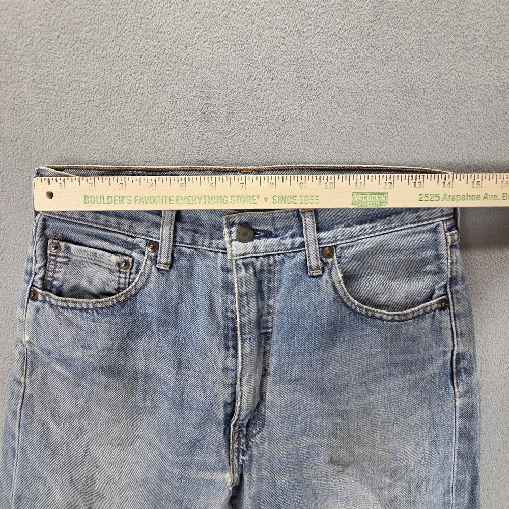 Levis Jeans Mens Selvedge Blue Light Wash Regular Straight Whiskers Fits 28x26 - Picture 3 of 16